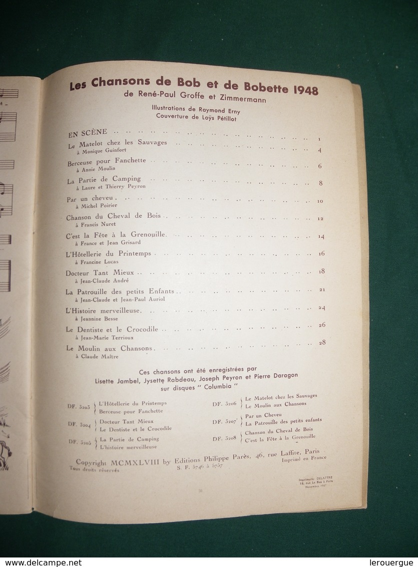 LES CHANSONS DE BOB ET BOBETTE 1948 TROISIEME ALBUM - Bob Et Bobette