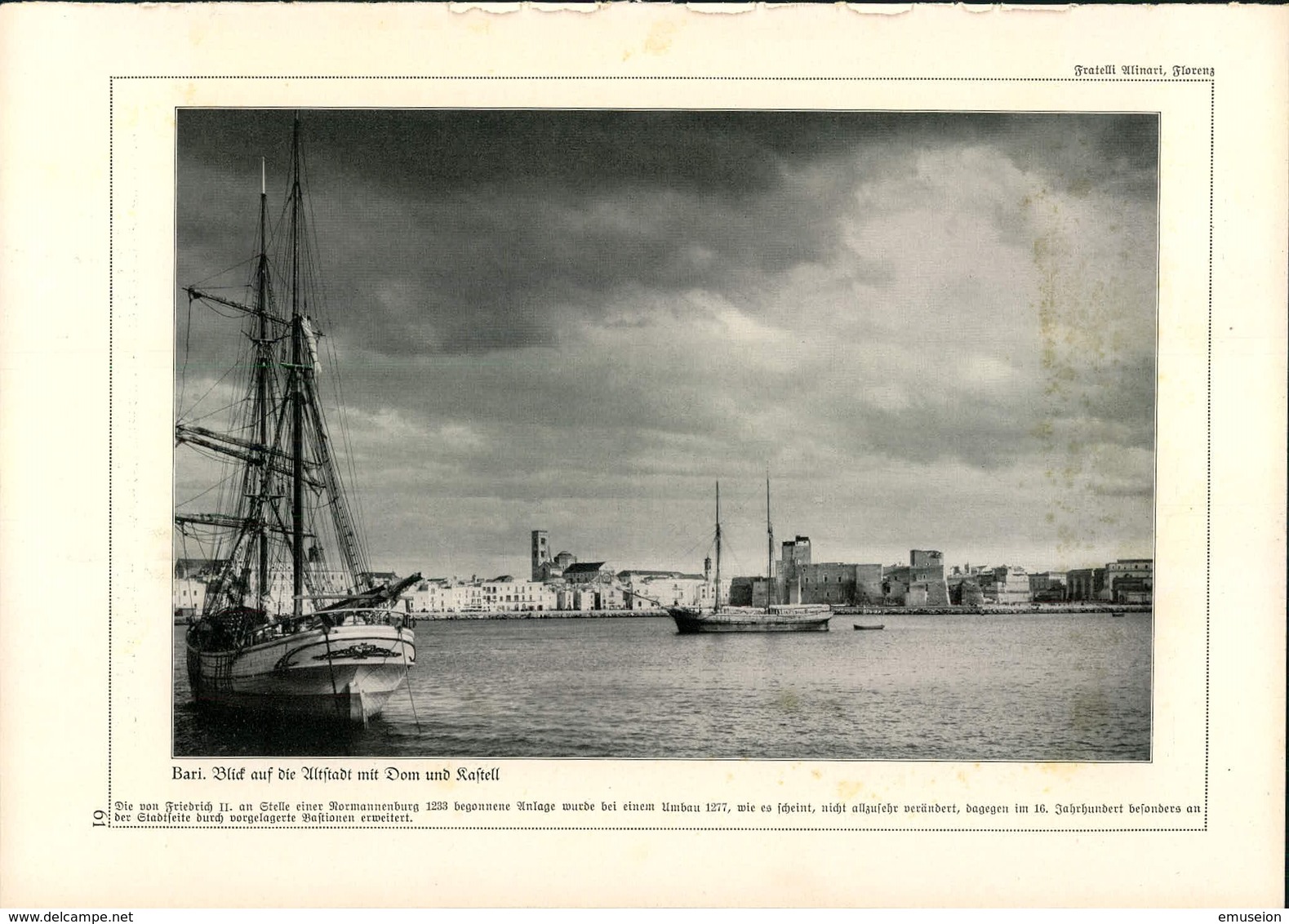 KD2119 - Stich Druck - 1937 - Temoli Sogenannter Turm Friedrich Barbarossas - Bari Blick Auf Die Altstadt Mit - Stiche & Gravuren