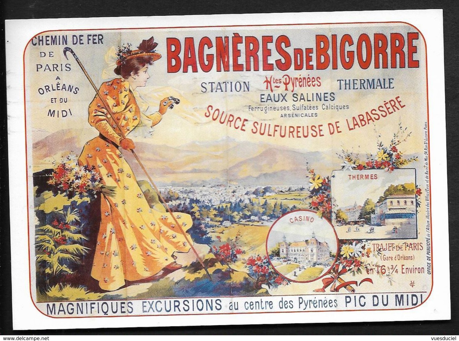 Bagneres De Bigorre Carte Postale Reproduction Affiche Ancienne Chemin De Fer Source Labassère - Bagneres De Bigorre