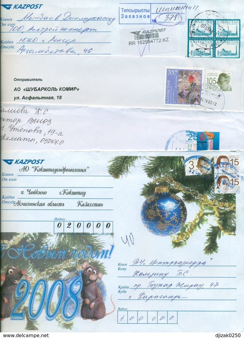 Kazakhstan.Four Envelopes Past The Mail. Two Envelopes Registered. - Kazakhstan