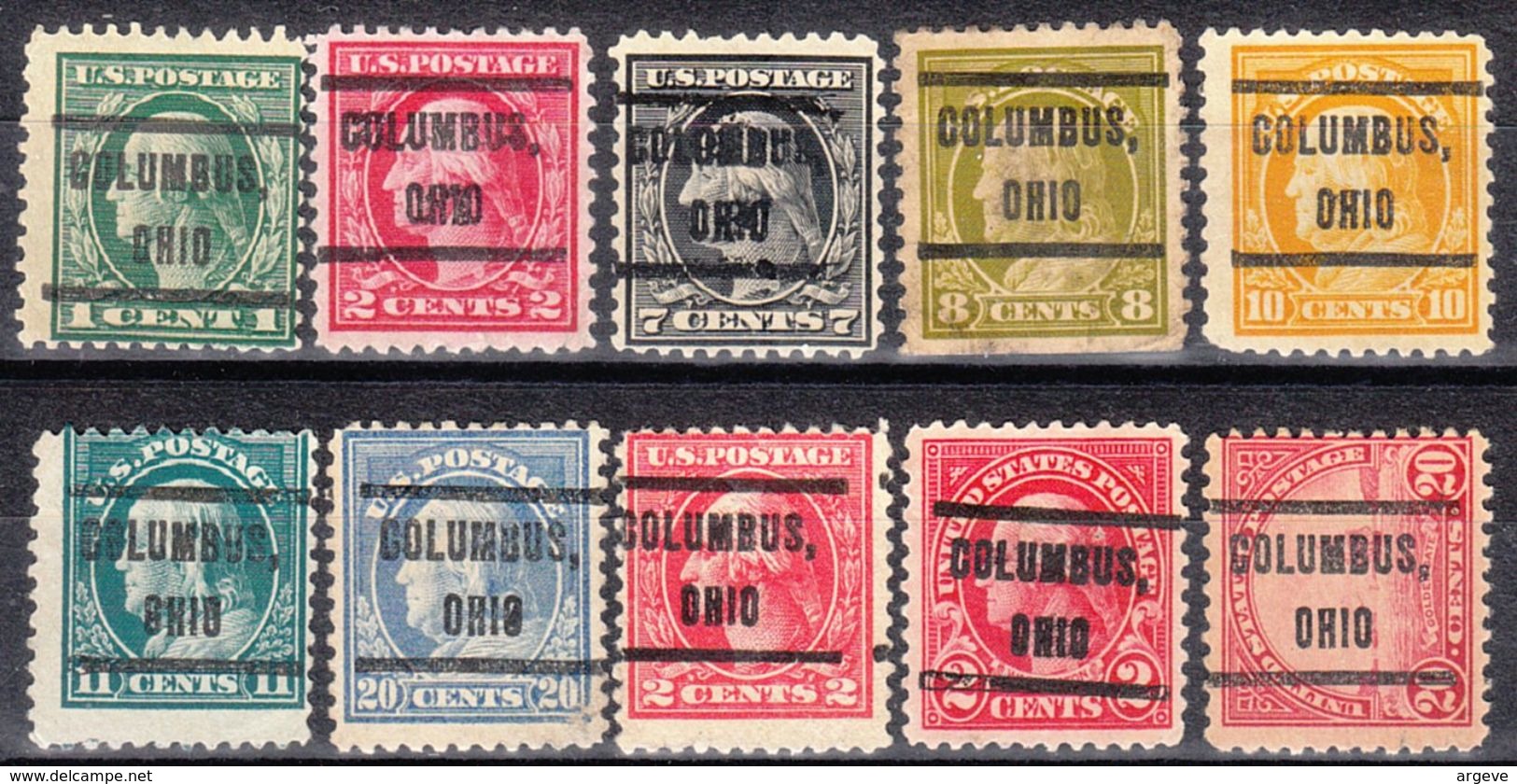 USA Precancel Vorausentwertung Preo, Locals Ohio, Columbus 212, 10 Diff. Perf. 11x11 - Préoblitérés