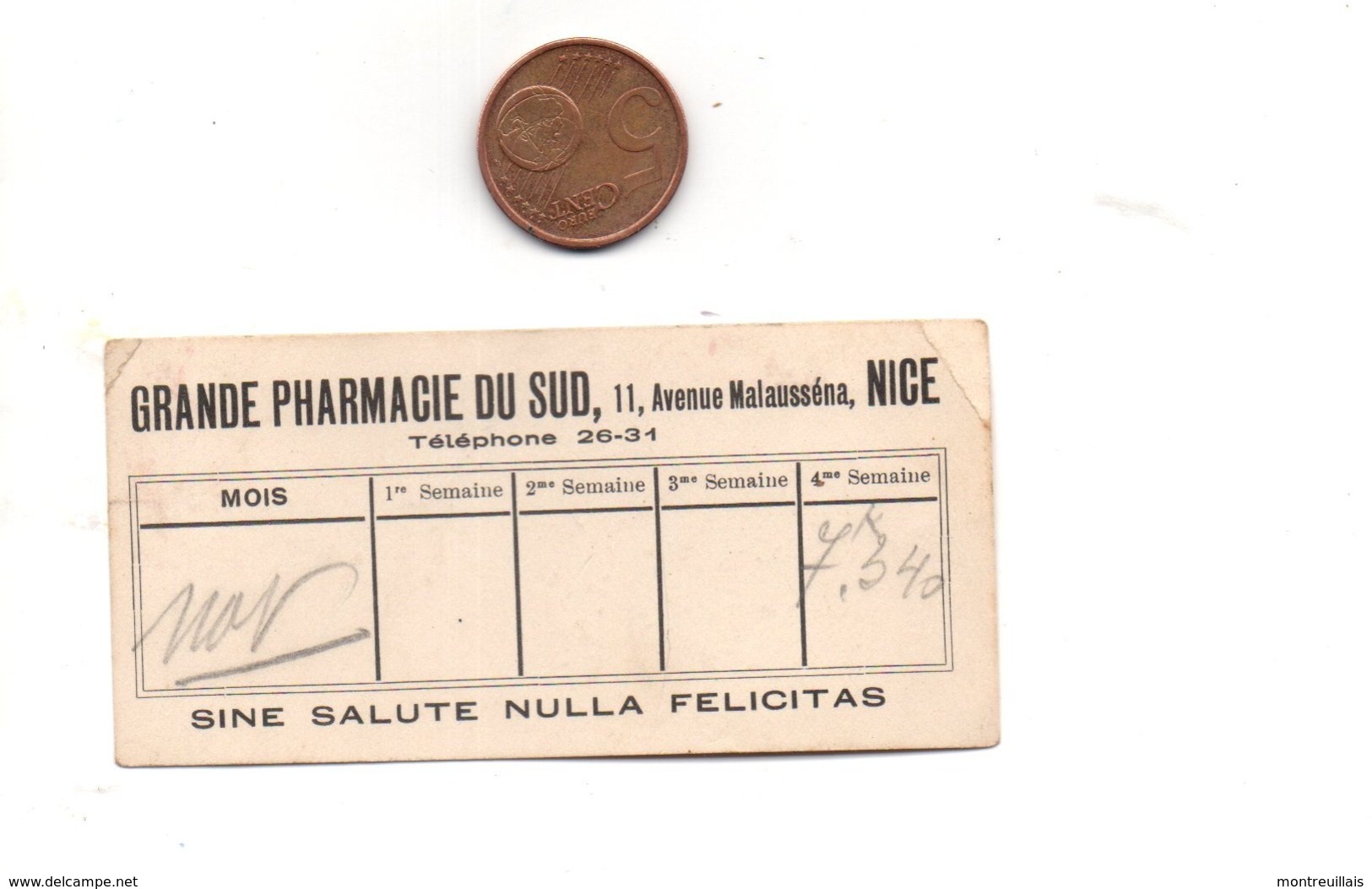 Petit Ticket Grande Pharmacie Du SUD à NICE, Verso Vierge, Voir Scan - Matériel Médical & Dentaire