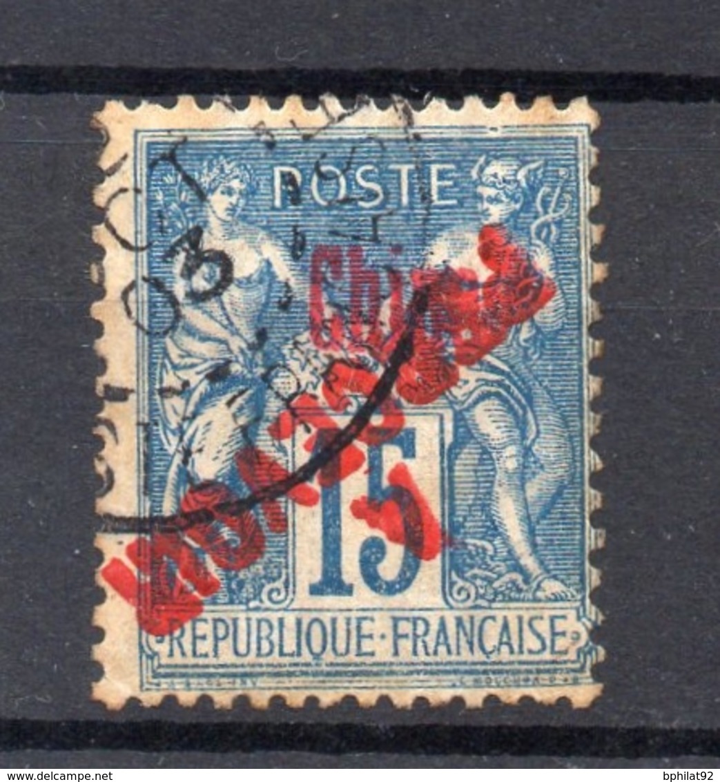 !!! PRIX FIXE : CHINE, TAXE N°15 SURCHARGE ROUGE RENVERSEE OBLITEREE, SIGNEE CALVES - Postage Due