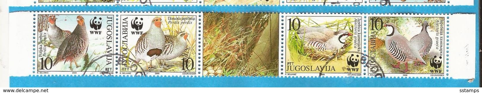 2000 X  2066-69  JUGOSLAVIJA FAUNA BIRDS WWF Partridge FUNGHI  STRIP USED - Gebraucht