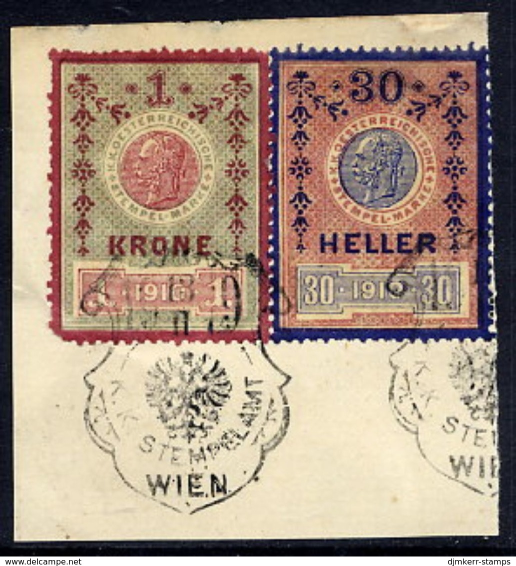 AUSTRIA 1910 1 Kr. And 30 H. Fiscal Stamps Used On Piece. - Revenue Stamps