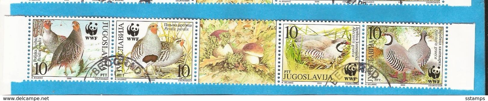 2000 X  2066-69  JUGOSLAVIJA FAUNA BIRDS WWF Partridge FUNGHI  STRIP USED - Gebruikt