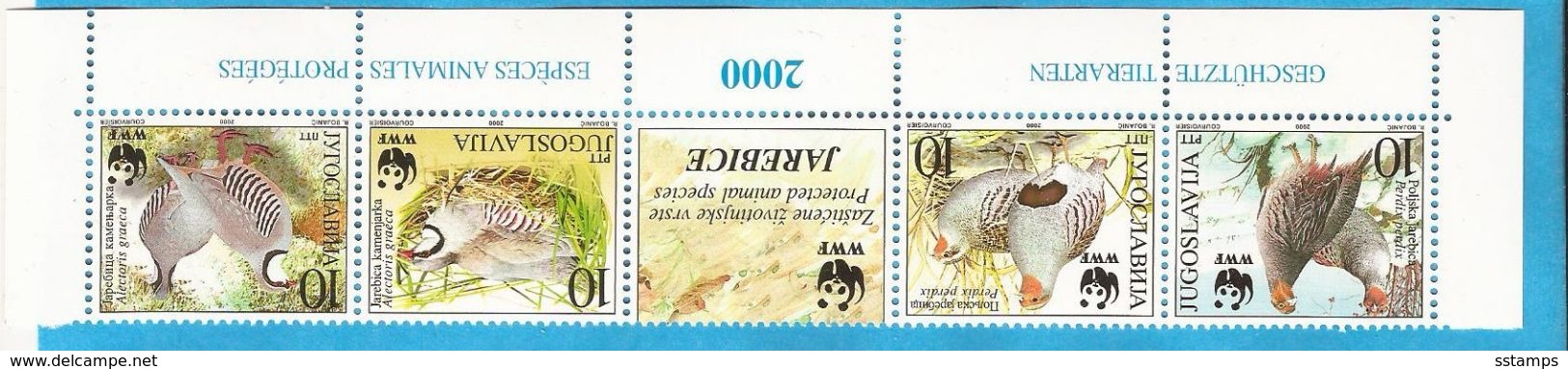 2000 X  2066-69  JUGOSLAVIJA FAUNA BIRDS WWF Partridge FUNGHI  STRIP MNH - Used Stamps