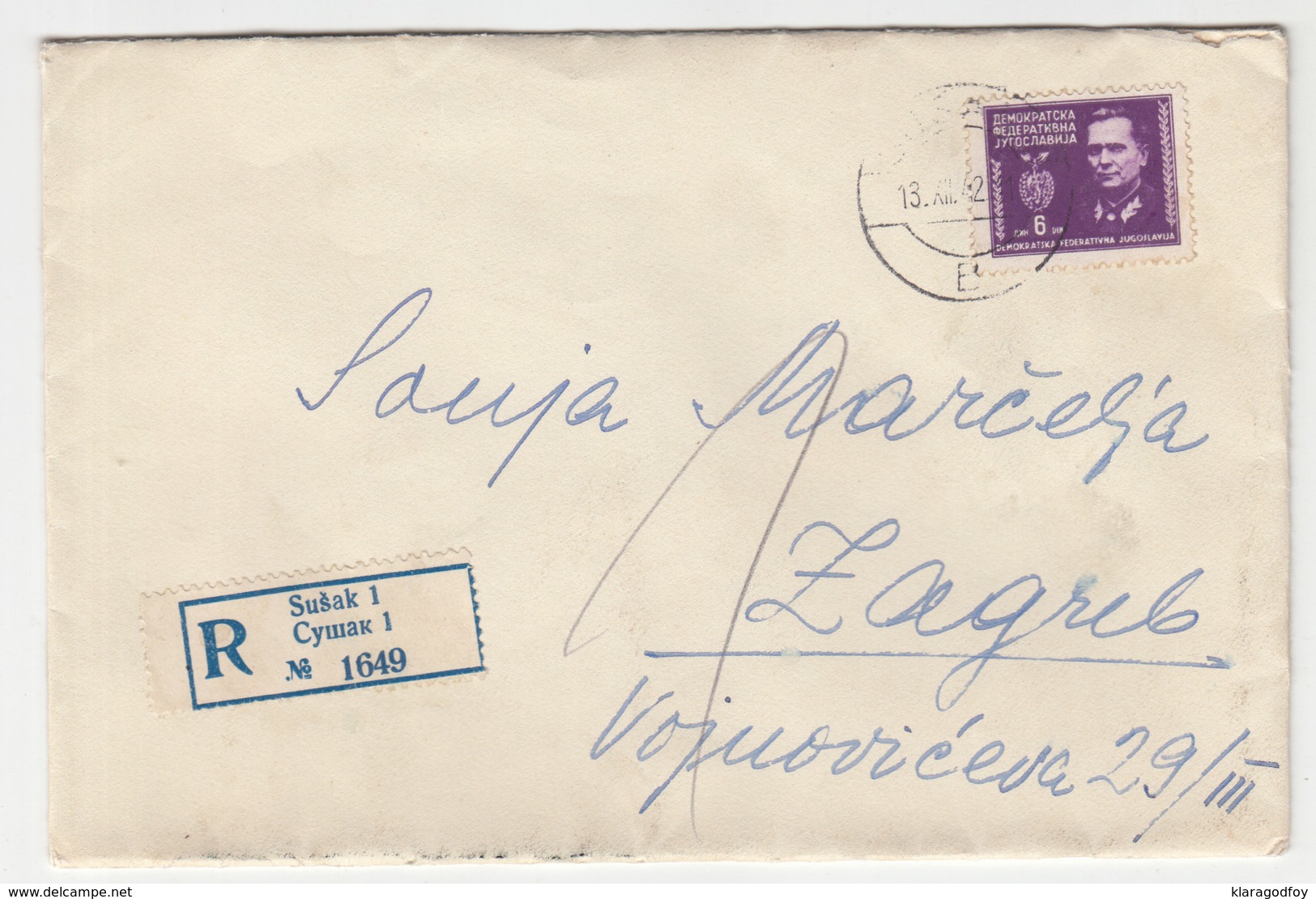 Yugoslavia, Letter Cover Registered Travelled 1945 Sušak Pmk B180210 - Covers & Documents