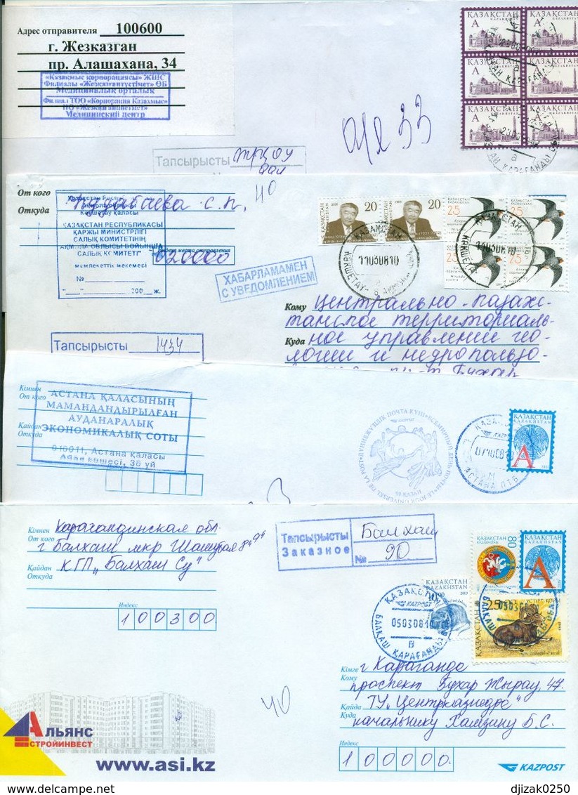 Kazakhstan.Four Envelopes Past The Mail. Tree Envelopes Registered. - Kazakhstan