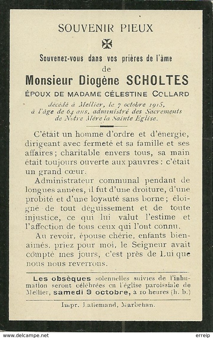 Léglise Méllier Diogène Scholtes époux De Célestine Collard 1851 1915 - Leglise