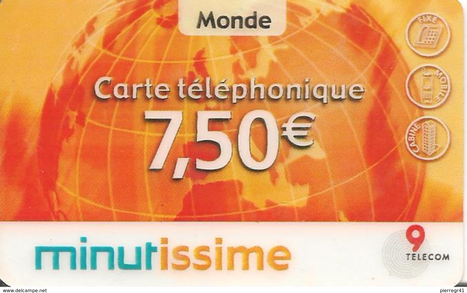 CARTE-PREPAYEE-7.5€-9 TELECOM-LA MINUTISSIME-31/03/2004-V° TG N°Lasers FINS Sur Fond Blanc--PLASTIC - GRATTE-TBE - Sonstige & Ohne Zuordnung