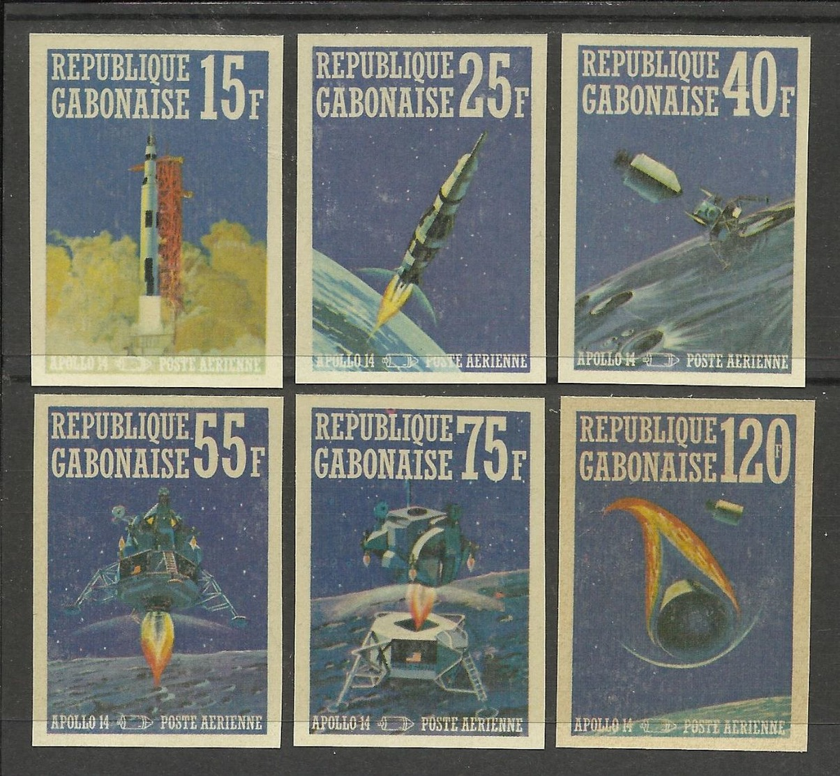 GABON 1971 MICHEL 403/408 ND** - APOLLO 14 - SERIE COMPLETE NON DENTELEE - IMPERF - Gabon