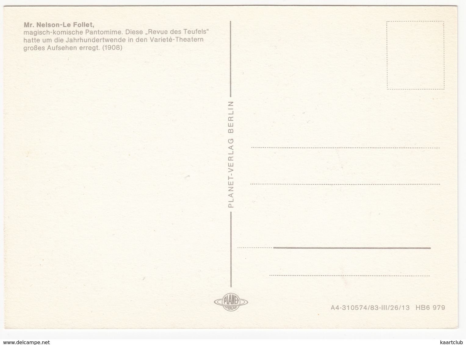 Mr. Nelson-Le Follet - Magisch-kömische Pantomine, 'Revue Des Teufels'  - Varieté - Artiesten