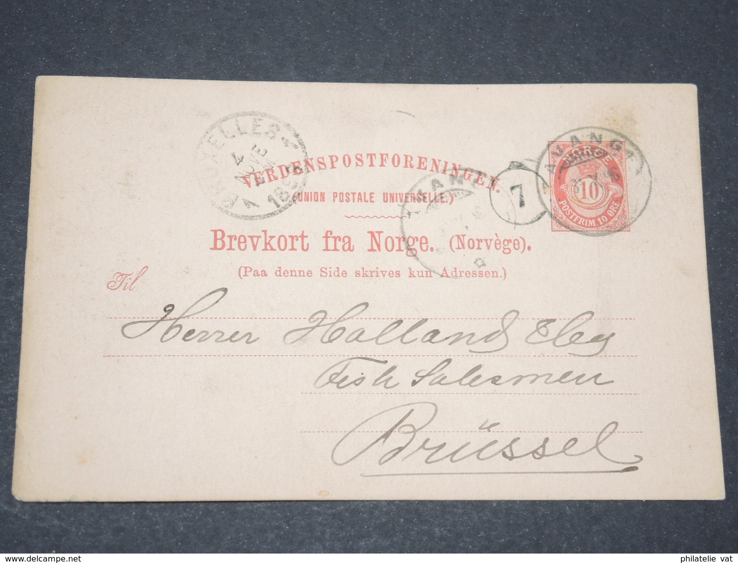 NORVEGE - Entier 10 Ore Pour Bruxelles - 1896 - P 22576 - Enteros Postales