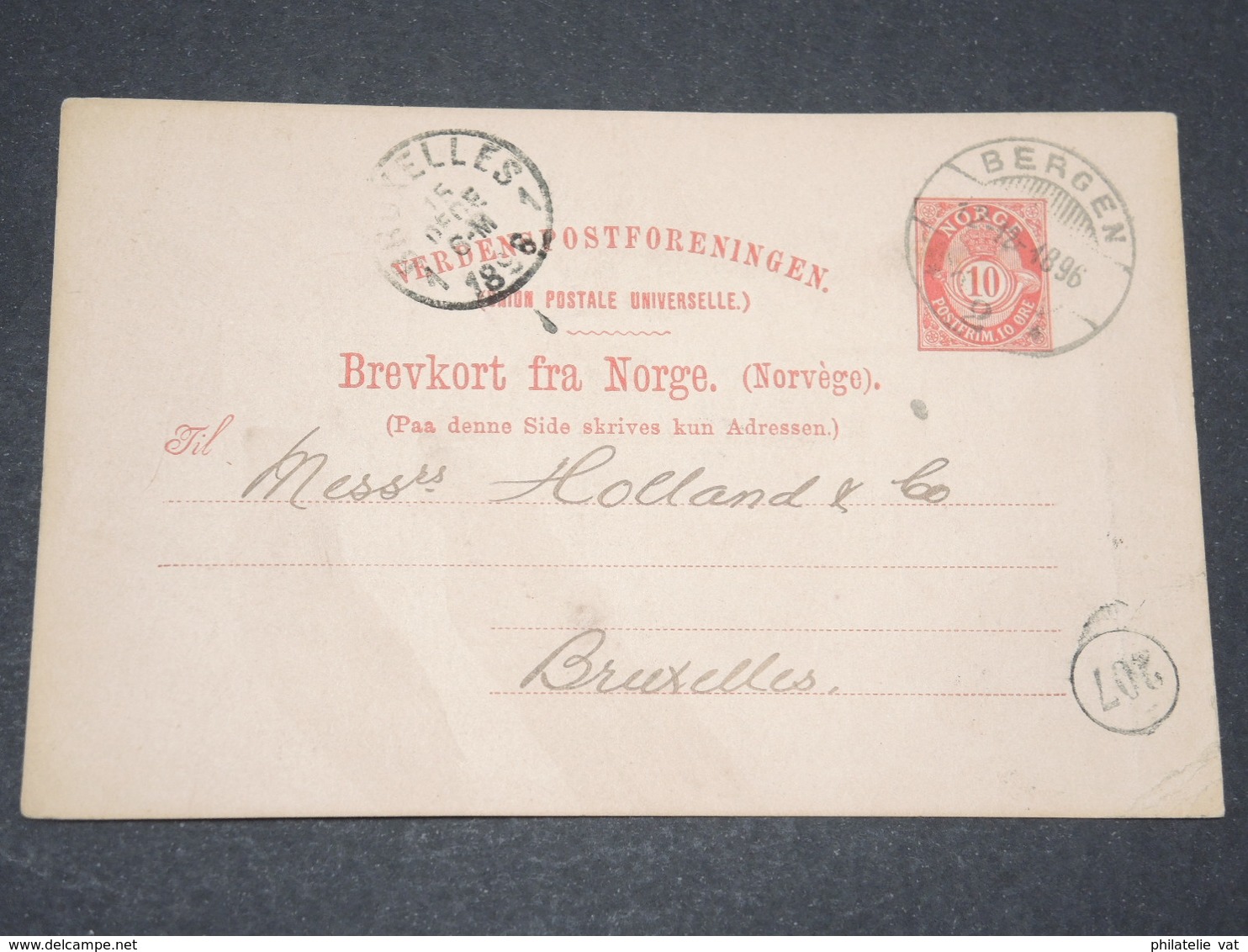 NORVEGE - Entier 10 Ore Pour Bruxelles - 1896 - P 22577 - Postal Stationery