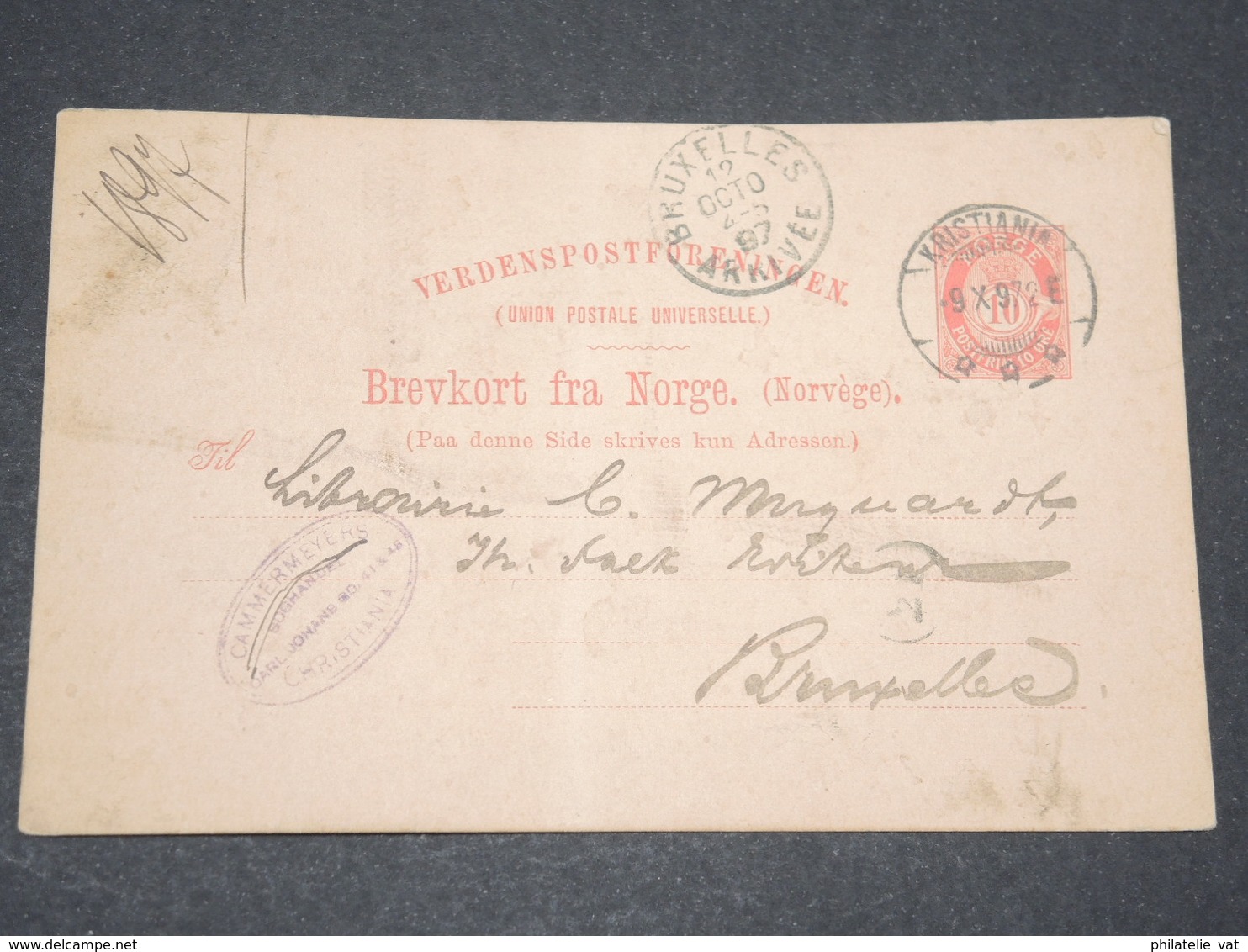 NORVEGE - Entier 10 Ore Pour Bruxelles - 1897 - P 22578 - Enteros Postales