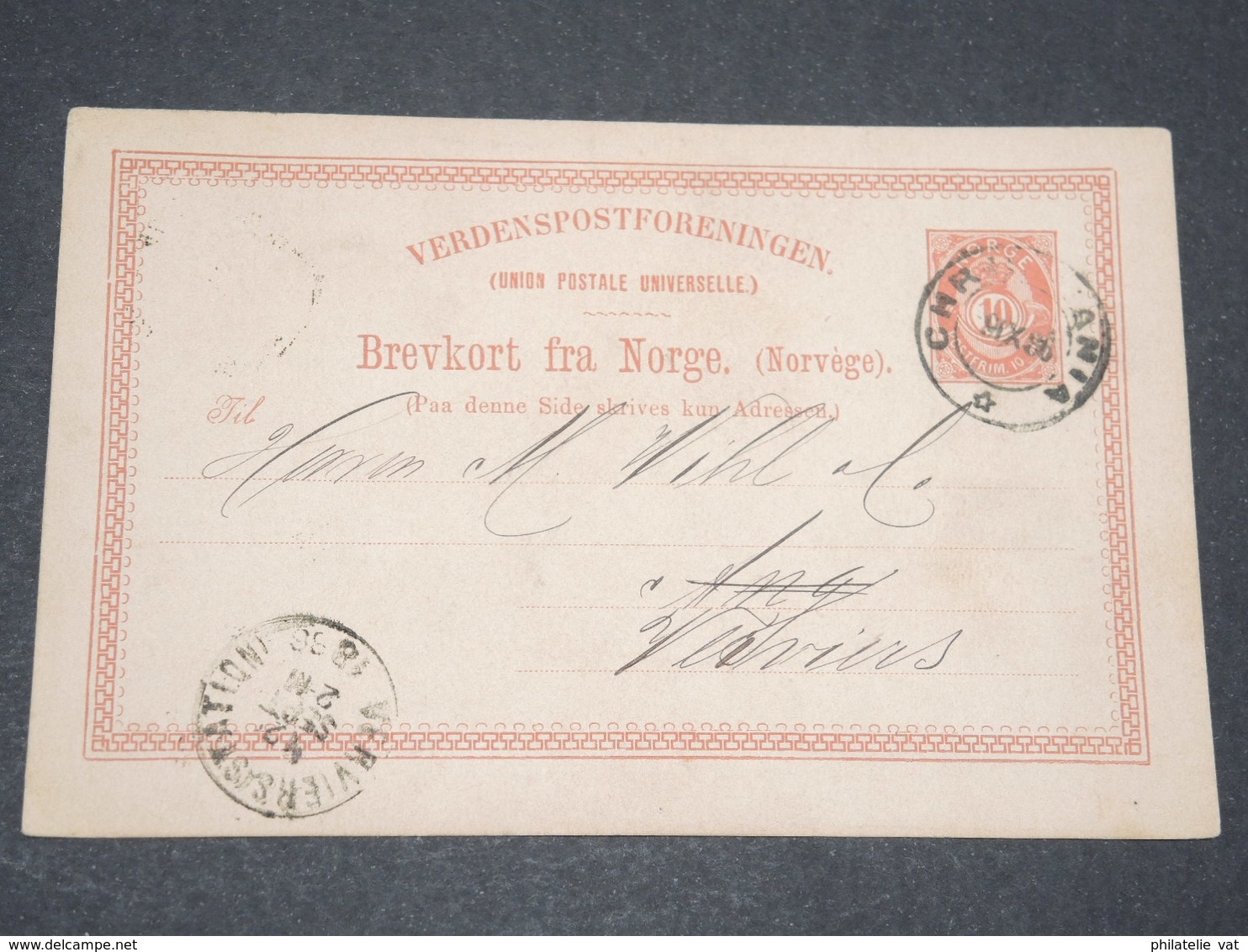NORVEGE - Entier 10 Ore Pour Verviers Belgique - 1896 - P 22583 - Postal Stationery