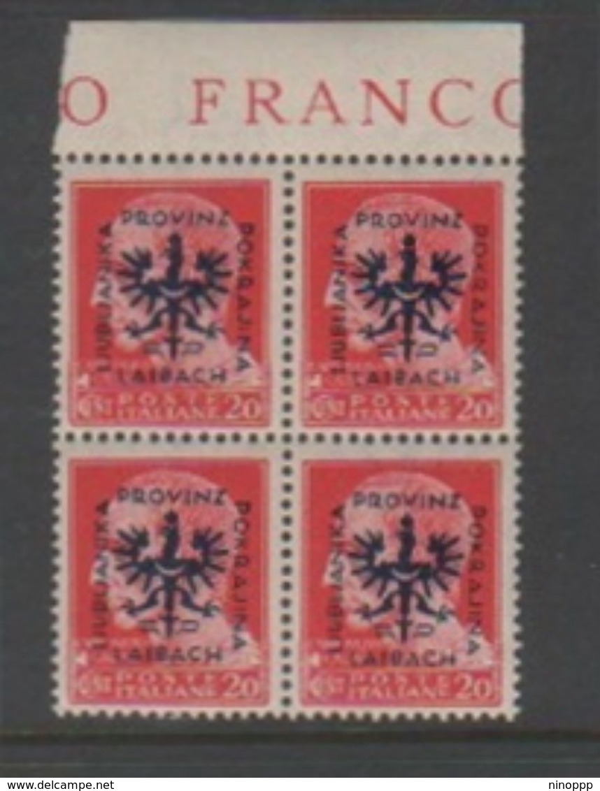 Italy-WW II Occupation-German Occupation Of Lubiana N39 1944 20c Red Block Of 4 Mint Never Hinged - German Occ.: Lubiana