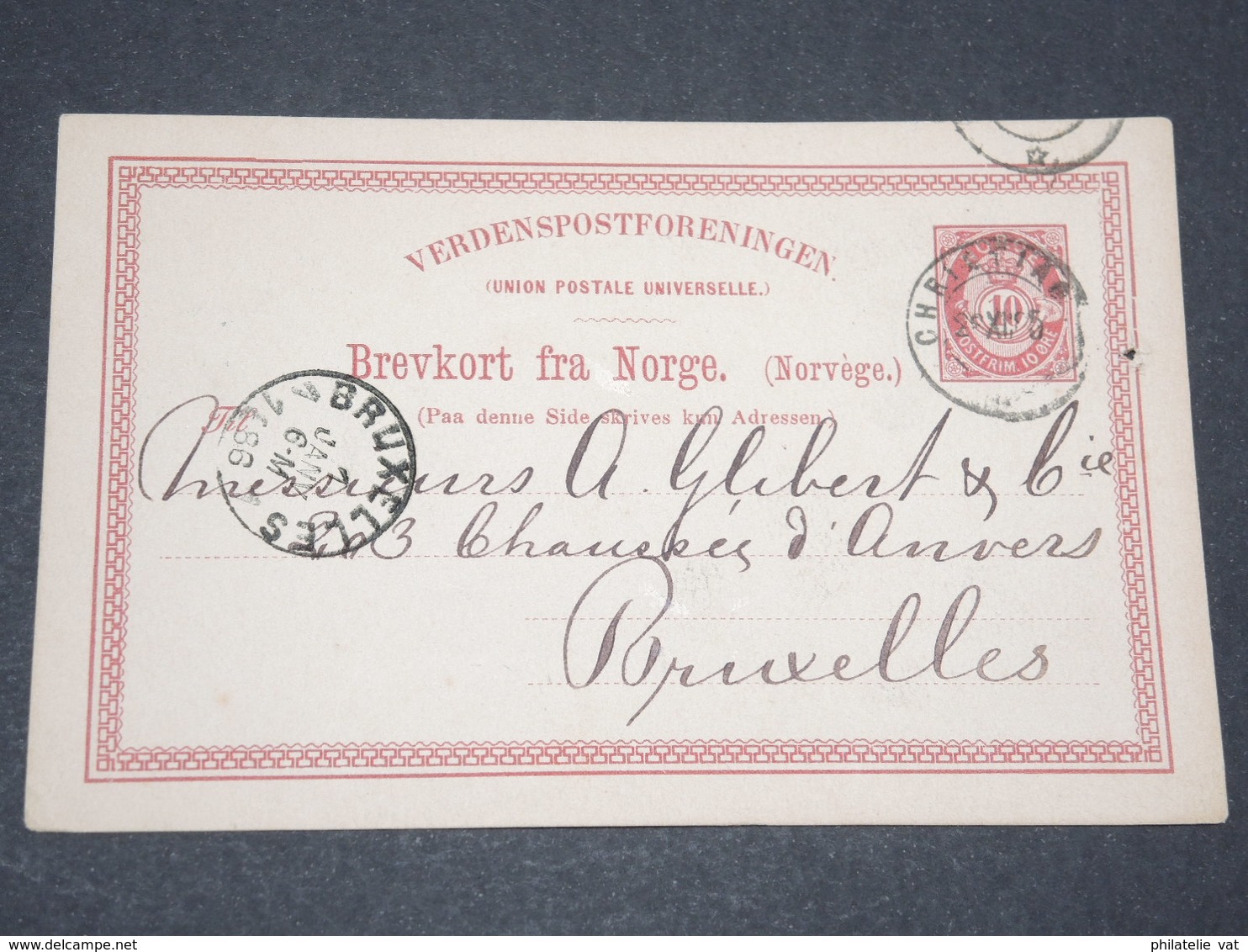 NORVEGE - Entier 10 Ore Pour Bruxelles - 1886 - P 22589 - Postwaardestukken