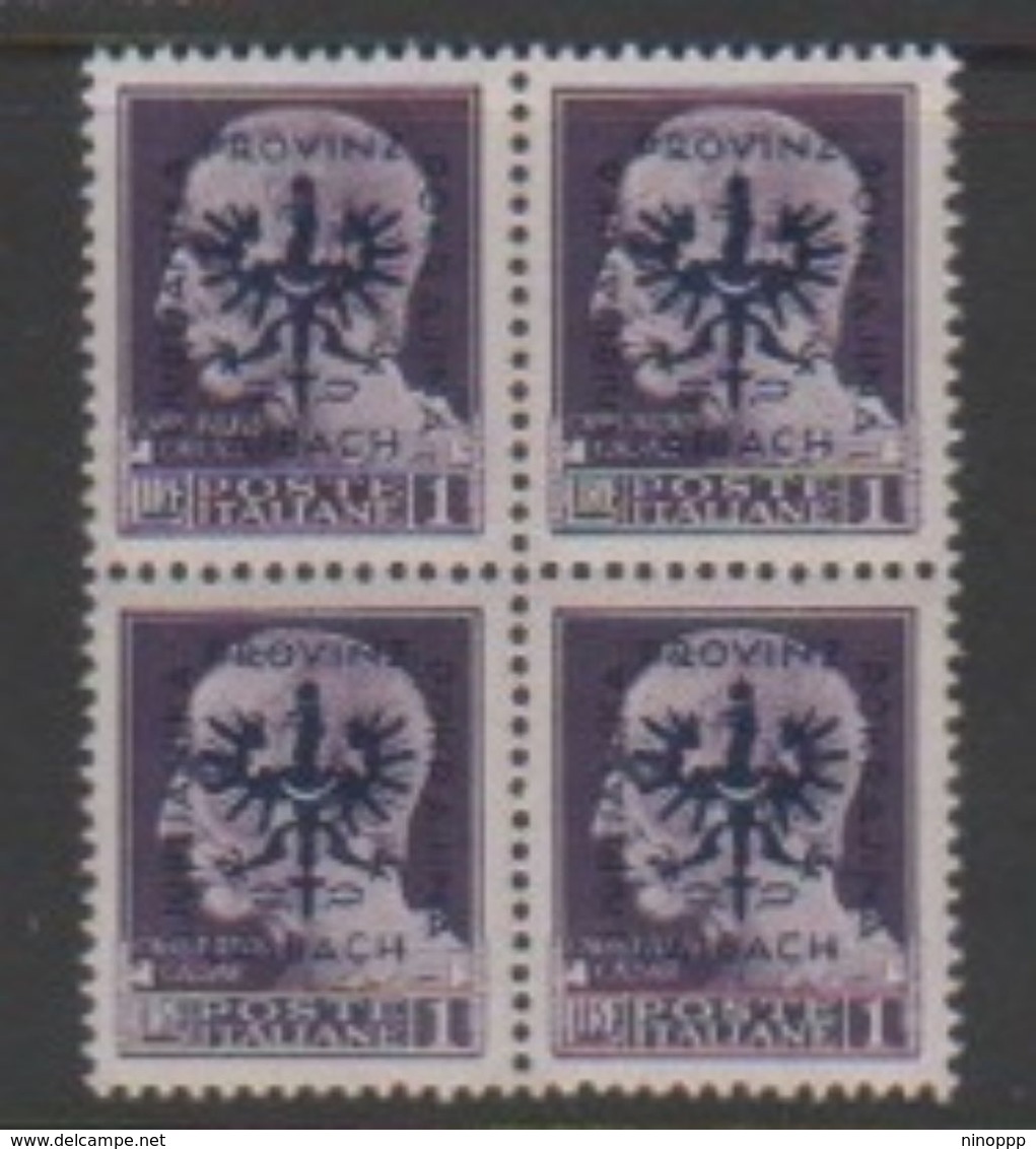 Italy-WW II Occupation-German Occupation Of Lubiana N45 1944 1 Lira Violet Block Of 4 Mint Never Hinged - German Occ.: Lubiana