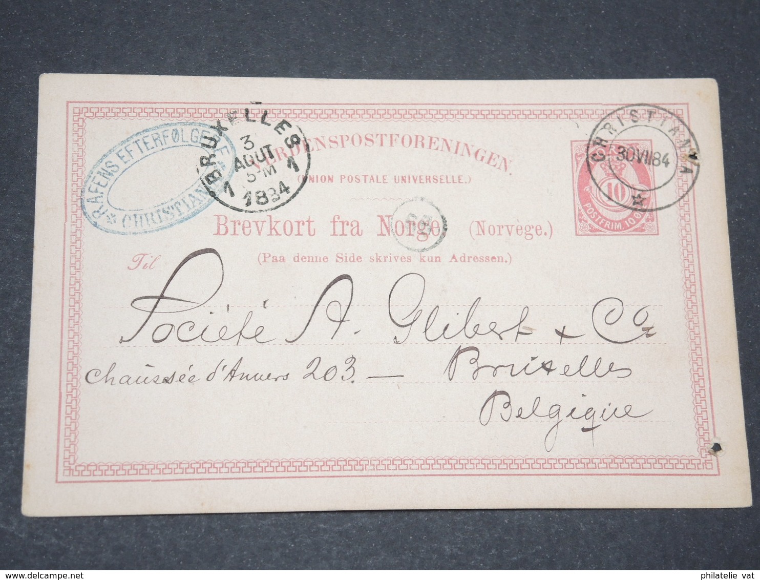 NORVEGE - Entier 10 Ore Pour Bruxelles - 1884 - P 22591 - Entiers Postaux