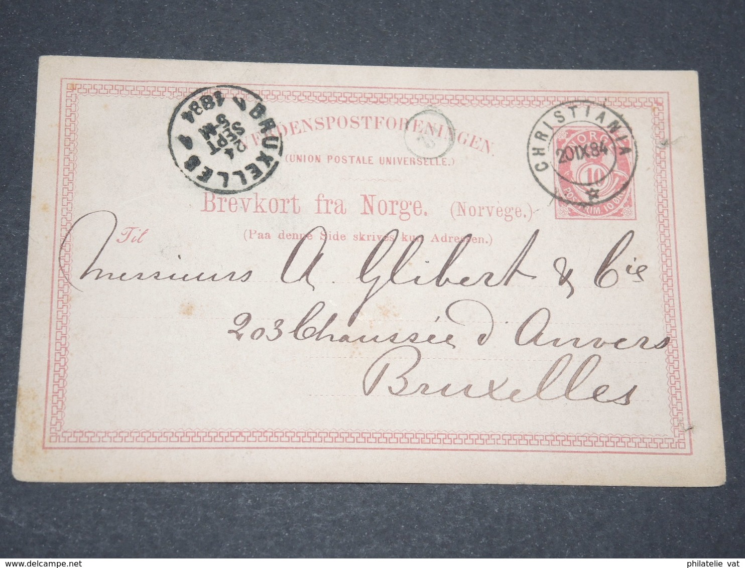 NORVEGE - Entier 10 Ore Pour Bruxelles - 1884 - P 22593 - Postal Stationery