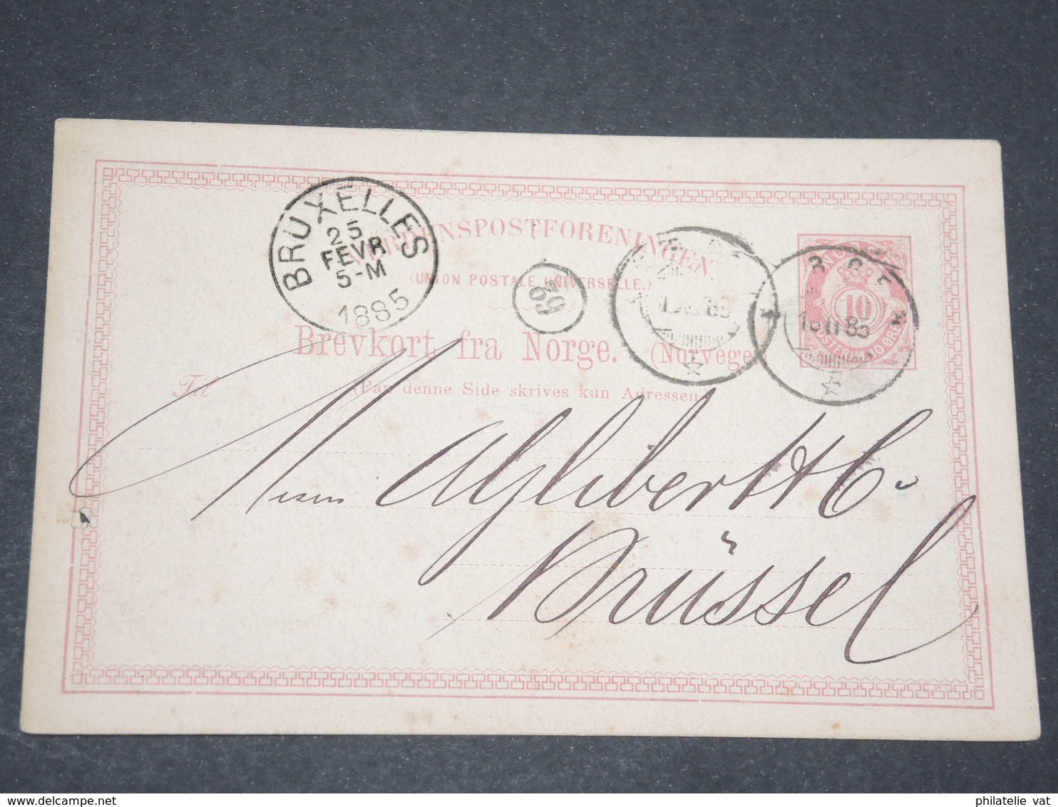 NORVEGE - Entier 10 Ore Pour Bruxelles - 1885 - P 22595 - Postwaardestukken