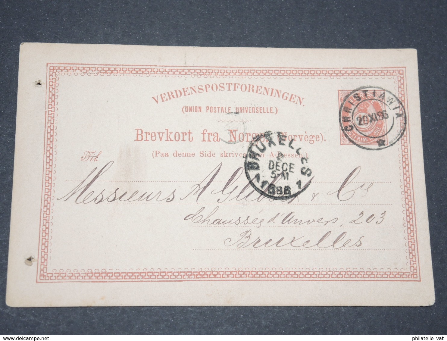 NORVEGE - Entier 10 Ore Pour Bruxelles - 1886 - P 22602 - Postal Stationery