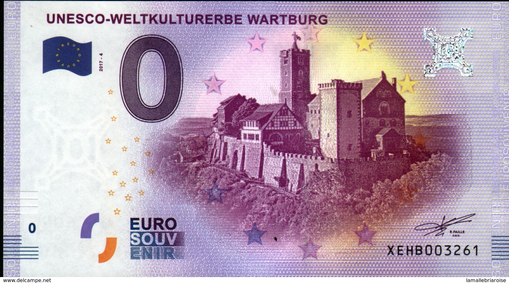 ALLEMAGNE - Billet Touristique 0 Euro 2017 N°3261 (XEBH3261) - UNESCO-WELTKULTURERBE WARTBURG - Essais Privés / Non-officiels