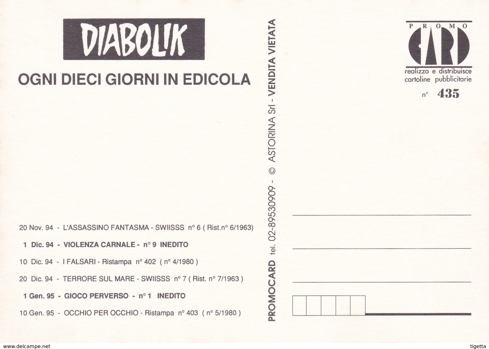 PROMOCARD N°  435  DIABOLIK - Pubblicitari