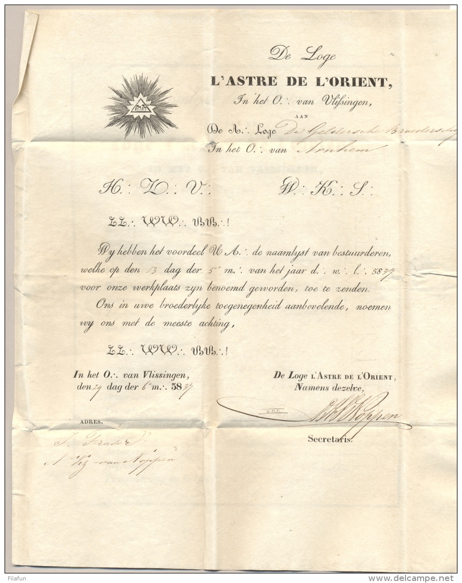 Nederland - 1837 (?) - Curieus Vouwbriefje Van De Loge L'Astre De L'Orient Van Vlissingen Naar Arnhem - ...-1852 Voorlopers