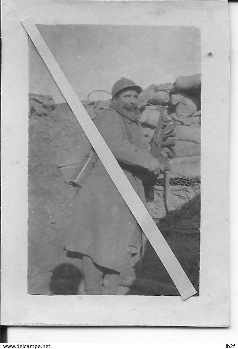 1917 Soldats Français Tireur Au Fusil Mitrailleur Chauchat Dans La Tranchée FM Chauchat 1 Photo Ww1 1wk - War, Military