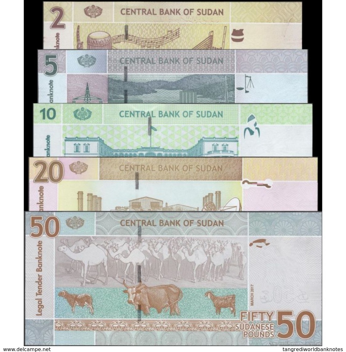 TWN - SUDAN 71b-75d - 2-50 Sudanese Pounds March 2015-2017 Set Of 5 - Various Prefixes UNC - Sudan