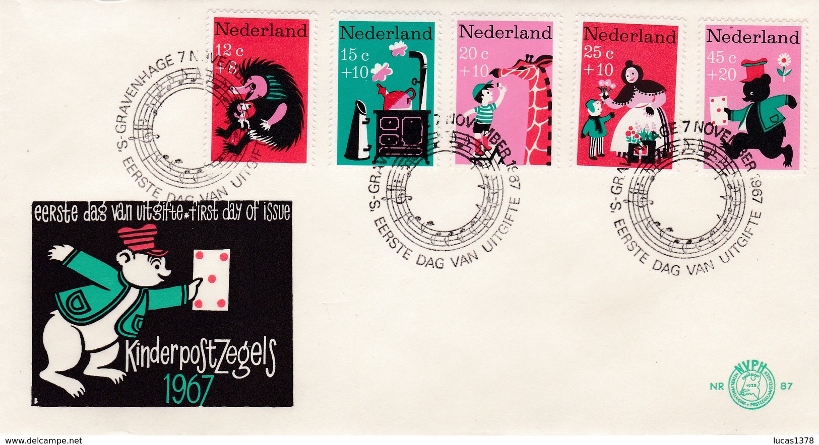 Nederland / Netherlands 1967 FDC 87 Childwelfare Hedge-hog Giraf Cooking-range - FDC