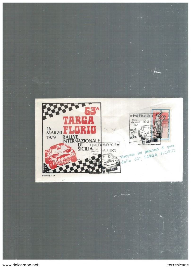 63 TARGA FLORIO 1979 BUSTA FILATELICA FDC VIAGGIATA SUL PERCORSO LANCIA STRATOS BOLLI AFFRANCATURA - Altri & Non Classificati