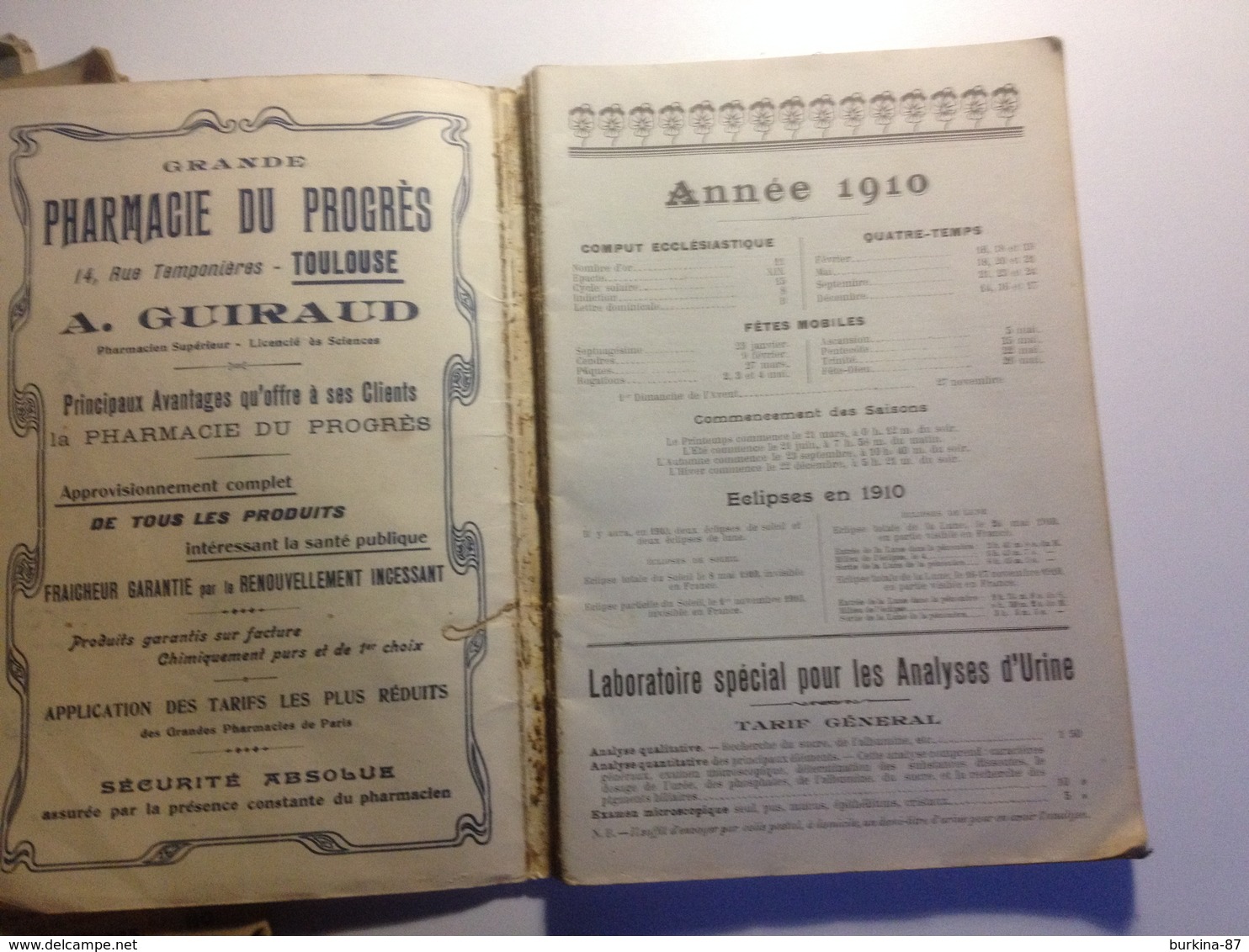 TOULOUSE, Pharmacie Du Progrès,ALMANACH, 1910, Indicateur Des Chemins De Fer, Petit Guide Vétérinaire - Groot Formaat: 1901-20