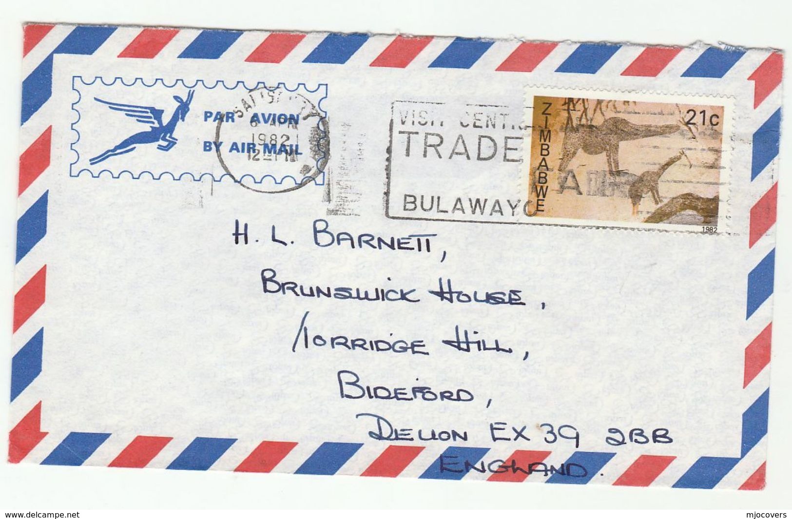 1982 ZIMBABWE COVER SLOGAN Pmk  BULAWAYO TRADE FAIR  Giraffe Stamps - Zimbabwe (1980-...)