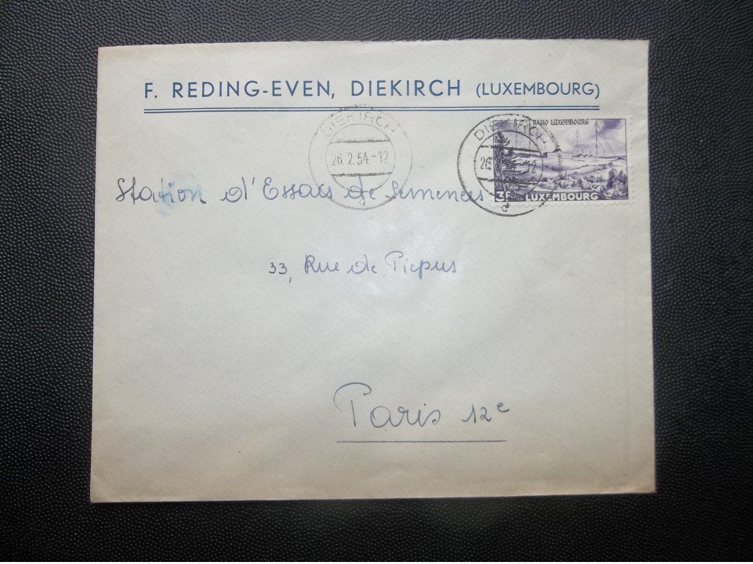 Luxembourg: 1954 Cover To Paris (#JA9) - Lettres & Documents