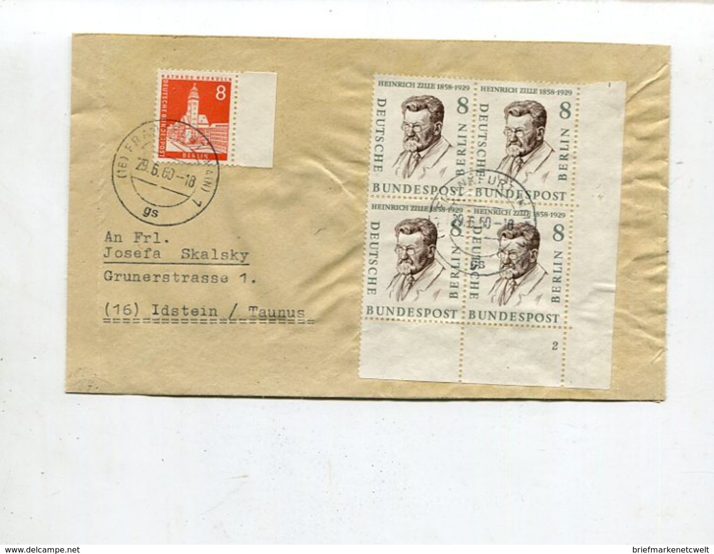Berlin / 1960 / Mi. 164 ER-4er-Block Mit Formnummer U.a. A. Bf. O Frankfurt (02925) - Briefe U. Dokumente