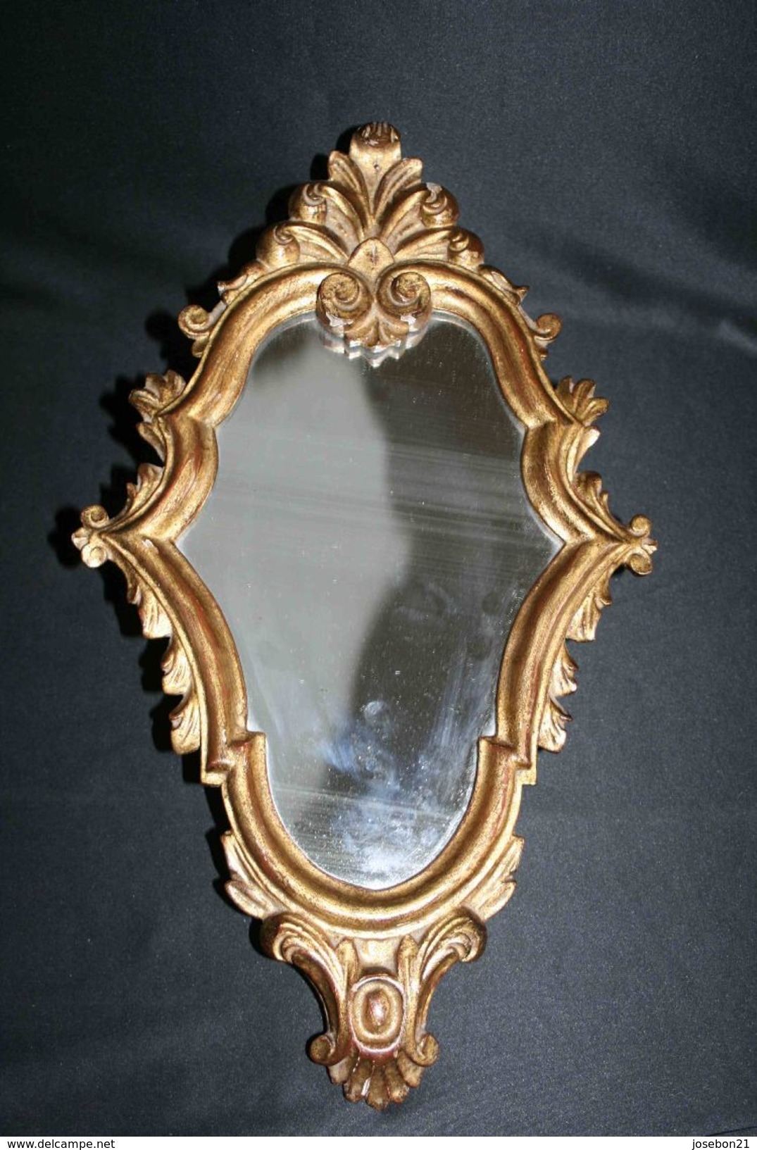 Ancien Petit Miroir Murale En Bois Sculpté Doré Décors Fleur De Lys, XIX ème - Altri & Non Classificati