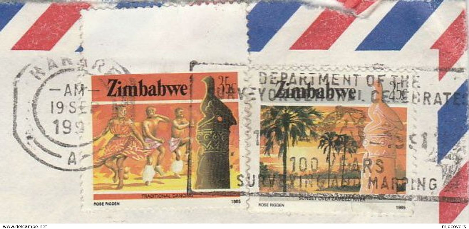 ZIMBABWE COVER SLOGAN Pmk SURVEY DEPT 100 YEARS SURVEYING AND MAPPING Air Mail To GB Stamps Map - Zimbabwe (1980-...)