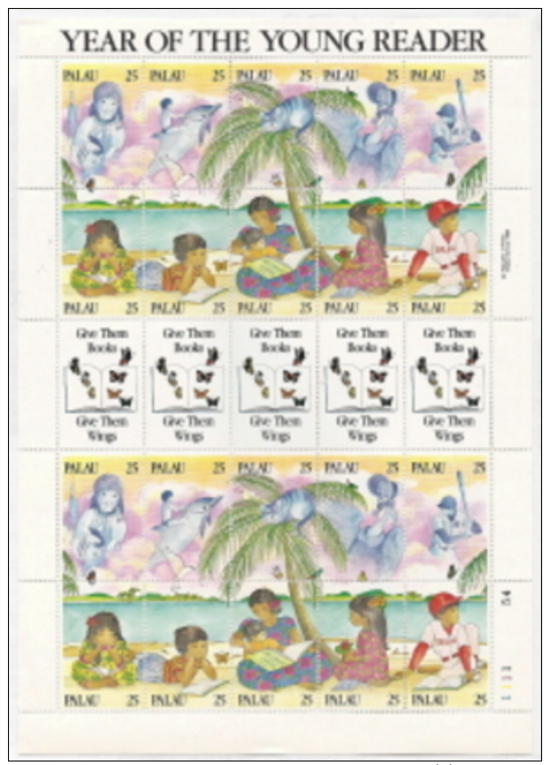 Palau,  Scott 2014 # 220,  Issued 1989,  M/S Of 20,  MNH,  Cat $ 9.50,  Literacy - Palau