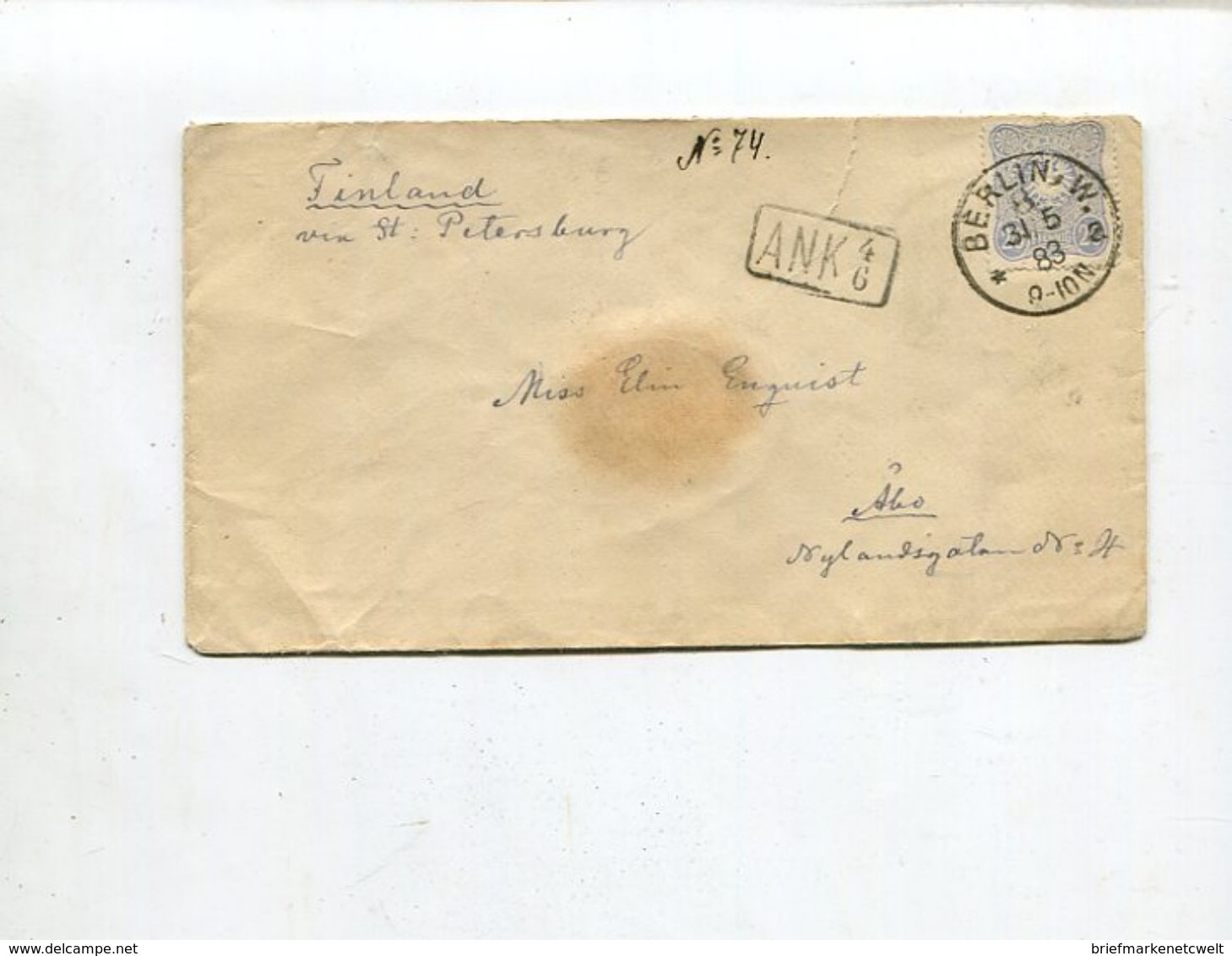 Deutsches Reich / 1883 / Bf. EF O Berlin Nach Finnland, R1-o ANK 4 6 (02931) - Briefe U. Dokumente