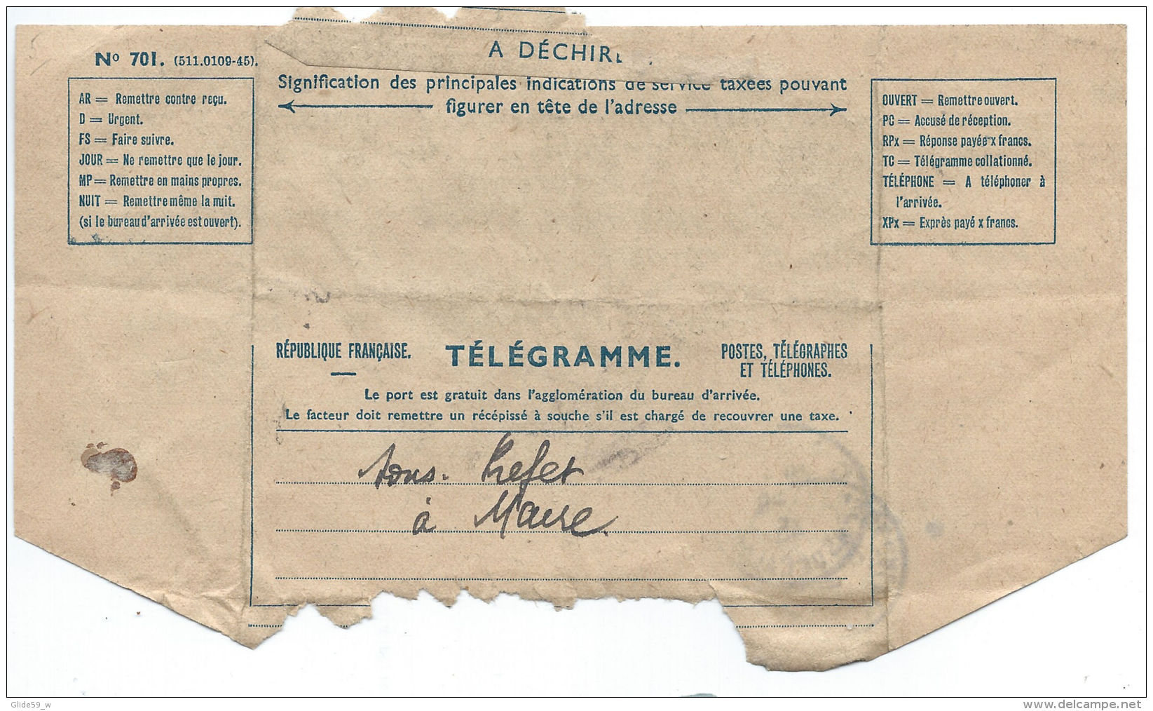 Télégramme Du 3-9-1945 - Sous-Préfet De Béthune (62) à Mairie De Carvin (62) - Bureaux De Vote - Telegraph And Telephone