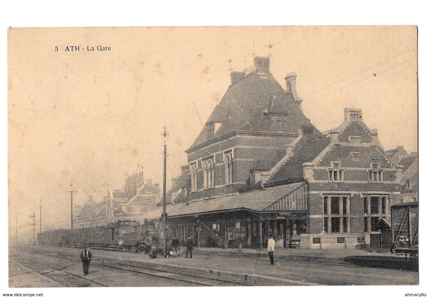 Ath La Gare 5 Train Bon état Rare 1924 - Ath