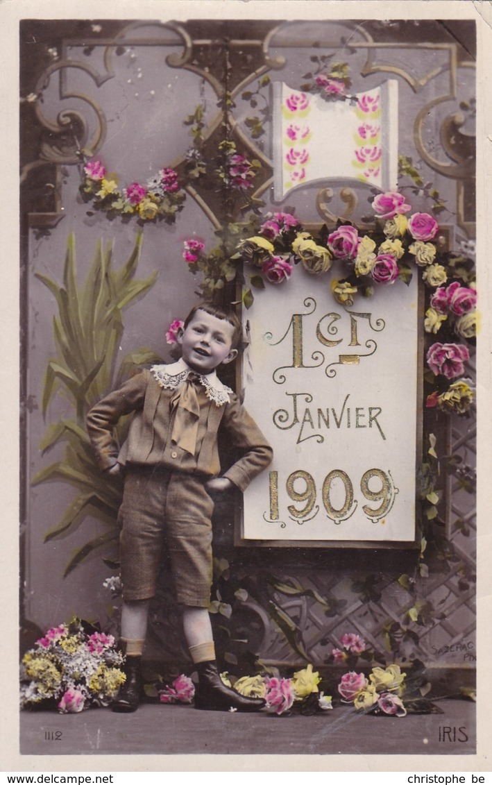 Happy New Year, Bonne Année Gelukkig Nieuwjaar 1910, 1er Janvier, Gold Print, Little Boy (pk43391) - Anno Nuovo