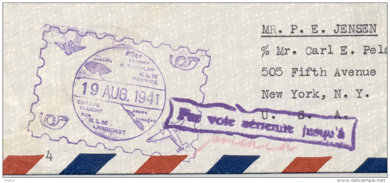 Curacao - 1941 - 1e KLM Vlucht Van Oranjestad Via Kingston / Jamaica Naar New York - Curaçao, Nederlandse Antillen, Aruba