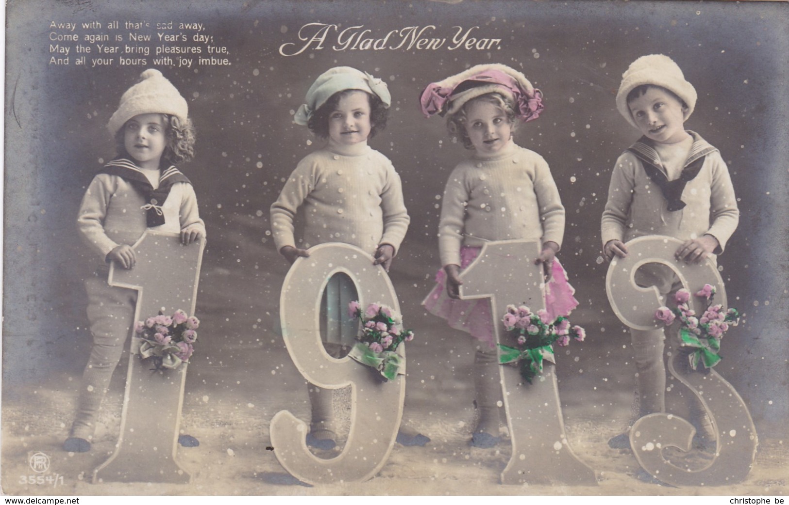 Happy New Year, Bonne Année Gelukkig Nieuwjaar 1913, 4 Children (pk43409) - Anno Nuovo