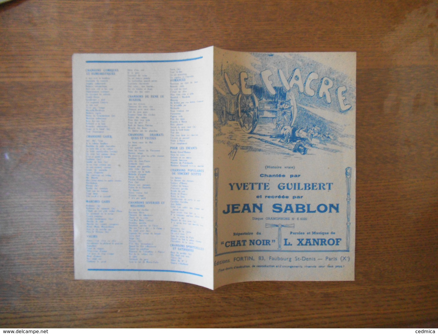 LE FIACRE HISTOIRE VRAIE CHANTEE PAR YVETTE GUILBERT ET RECREEE PAR JEAN SABLON PAROLES ET MUSIQUE DE L.XANROF 1946 - Noten & Partituren