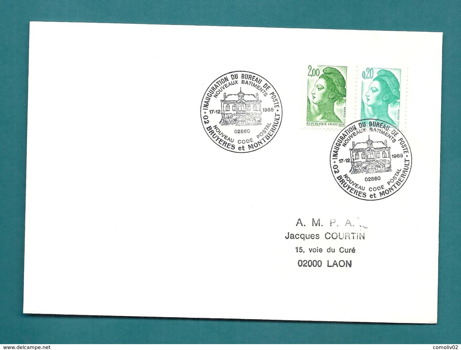 AISNE - Bruyeres. Inauguration Du Bureau De Poste. Nouveaux Batiments/ Nouveau Code Postal. 1988 - Commemorative Postmarks